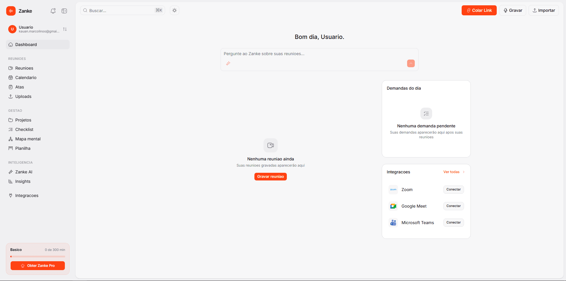 Zanke Dashboard — IA para reuniões